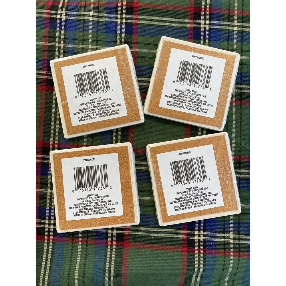 BRAND NEW Set of 4‎ Wine Themed Cork-Backed Stone Coasters